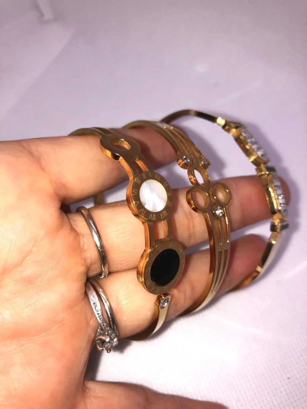 Gold Tone Women's Bracelet Set with Black and White Accents